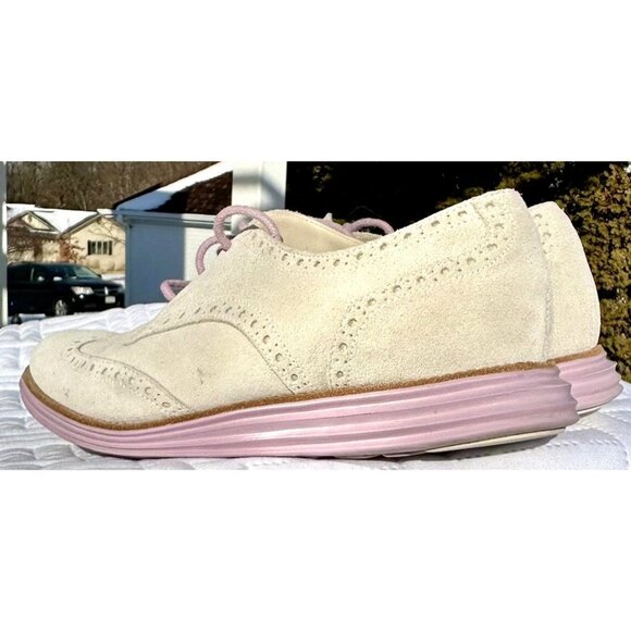 Cole Haan Alisa Wingtip Oxford Shoe Womens 9.5 Gray Suede Purple Academia Preppy - Picture 4 of 10